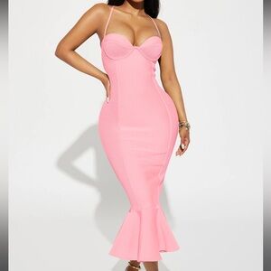 NEW Fashion Nova Pink Bandage Peplum Maxi Dress